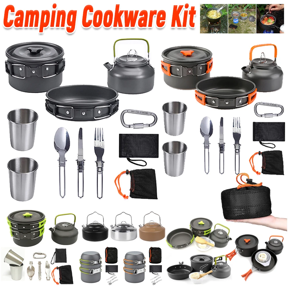 Outdoor Camping Utensils - Набор походной посуды: чайник, кастрюля, сковорода,